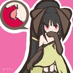  artist_request black_hair costume fangs gen_3_pokemon lowres mawile personification pokemon red_eyes saliva solo strap_slip 