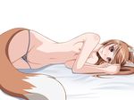  animal_ears bad_id bad_pixiv_id breasts brown_hair chiro groin holo looking_at_viewer lowleg lowleg_panties lying navel nipples on_side panties red_eyes small_breasts smile solo spice_and_wolf tail topless underwear wallpaper 