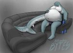  alligatorbytes anthro belly beverage fin fish furniture male marine overweight overweight_male scalie shark sofa solo 
