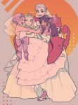  absurdres adora_(she-ra) animal_ears bridal_veil carrying cat_ears cat_tail catra dress glimmer_(she-ra) heterochromia high_heels highres masters_of_the_universe multiple_girls one_eye_closed princess_carry scorpia scorpion_tail she-ra_and_the_princesses_of_power simple_background smile tail takamizo veil wedding_dress white_dress 