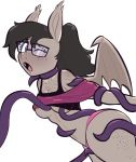  anthro bat_pony black_hair bound breasts clothing crop_top equid eyewear fan_character fangs female fur glasses grey_body grey_fur hair hi_res looking_at_viewer mammal membrane_(anatomy) membranous_wings my_little_pony one_eye_closed open_mouth panties pince-nez portrait raised_clothing raised_shirt shirt simple_background solo steeckykees tentacle_sex tentacles three-quarter_portrait titty_sprinkles_(oc) topwear under_boob underwear white_background wings 