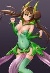  1girl brown_hair commentary_request double_bun gen_5_pokemon green_eyes green_legwear highres jojobirdz lamia looking_at_viewer mei_(pokemon) monster_girl pokemon pokemon_(game) pokemon_bw2 serperior smile tagme thighhighs tiara twintails 