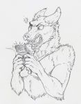 5_fingers angry anthro canid canine canis cellphone eyebrows fingers fur holding_object jewelry male mammal necklace open_mouth phathusa phone simple_background sketch solo teeth tongue traditional_media_(artwork) wolf 