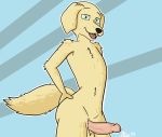  aafox196 anthro balls bird_dog canid canine canis digital_media_(artwork) domestic_dog erection fur genitals hunting_dog labrador looking_at_viewer male mammal nero_(aafox196) nude open_mouth penis retriever simple_background smile solo 