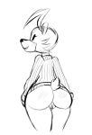  anthro black_and_white bottomless butt clothed clothing female genitals mammal monochrome portrait pussy rear_view sketch solo standing steeckykees sweater three-quarter_portrait topwear ursid 