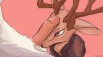  anthro anthro_on_anthro antlers beastars brown_body brown_fur canid canine canis cervid cervine duo erection fur genitals horn humanoid_genitalia humanoid_penis lawyerdog legoshi_(beastars) louis_(beastars) male male/male mammal penis penis_on_face penis_on_head pink_background red_deer retracted_foreskin simple_background uncut white_body white_fur wolf 