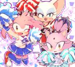  2018 amy_rose anthro blaze_the_cat blush breasts chiropteran clothing english_text eulipotyphlan eyeshadow felid feline female footwear gloves group handwear hedgehog legwear makeup mammal one_eye_closed open_mouth open_smile rellyia rouge_the_bat smile sonic_the_hedgehog_(series) text video_games wink 