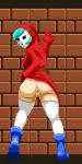  1:2 absurd_res anthro boots clothed clothing female footwear hair hi_res human humanoid legwear mammal mario_bros mask nintendo not_furry shyguy simple_background solo tagme teal_hair thigh_highs video_games vulgin 