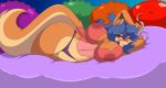  anthro areola bed bedroom_eyes blue_hair breasts canid canine carmelita_fox clothing female fox furniture hair handcuffs long_hair mammal mastergodai narrowed_eyes nipples pillow seductive shackles sly_cooper_(series) solo sony_corporation sony_interactive_entertainment sucker_punch_productions thong translucent translucent_clothing underwear video_games 
