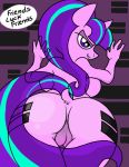  anthro anus big_breasts big_butt breasts butt christomwow cutie_mark english_text equid female friendship_is_magic genitals grin horn looking_back mammal my_little_pony nude pussy side_boob smile solo starlight_glimmer_(mlp) text unicorn 