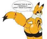  angry anthro arm_markings black_markings butt digimon digimon_(species) english_text female fur head_markings kgh786 markings meicoomon orange_body orange_fur purple_eyes renamon simple_background solo tail_ring text thick_thighs tuft white_background 