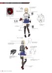  1girl backpack bag bangs bare_shoulders black_footwear blonde_hair blue_skirt boots bracelet breasts claire_victorious cleavage concept_art fingerless_gloves fishnet_legwear fishnets from_behind full_body gloves god_eater god_eater_3 hair_ornament high_heels highres holster jewelry kurumi_kobayashi medium_breasts miniskirt multiple_views official_art page_number pom_pom_(clothes) red_eyes scan simple_background skirt solo thigh_holster thighhighs turnaround weapon white_background zettai_ryouiki 