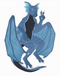  2019 anthro blue_body blue_eyes claws dragon ear_fins female fin gesture looking_at_viewer membrane_(anatomy) membranous_wings model_sheet norna nude reference_image reptile scaleeth scalie signature simple_background slit_pupils solo striped_body stripes v_sign white_background wings 