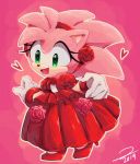  &lt;3 2019 accessory anthro classic_amy_rose classic_sonic_(universe) clothing dress eulipotyphlan female flower footwear gloves green_eyes hair_accessory hairband handwear hedgehog hi_res high_heels mammal open_mouth open_smile plant rose_(flower) shoes signature smile solo sonic_the_hedgehog_(series) sonicaimblu19 video_games 