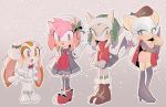  2019 accessory alternate_costume amy_rose anthro blaze_the_cat boots breasts chiropteran clothing cream_the_rabbit eulipotyphlan eyeshadow felid feline female footwear gloves group hair_accessory hair_bow hair_ribbon handwear hedgehog lagomorph long_ears makeup mammal open_mouth open_smile rellyia ribbons rouge_the_bat signature smile sonic_the_hedgehog_(series) video_games 
