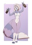  2020 4_toes 5_fingers amur anthro areola blonde_hair breasts canid canine digital_media_(artwork) eyebrows eyelashes female fingers hair hi_res mammal nipples nude open_mouth solo teeth toes tongue 