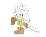  anthro belt boots clothing cosplay crossover crossover_cosplay eulipotyphlan footwear fur gloves handwear hedgehog link luna_t_m male mammal melee_weapon nintendo sega shield silver_the_hedgehog smile solo sonic_the_hedgehog_(series) sword the_legend_of_zelda tunic video_games weapon white_body white_fur yellow_eyes 