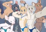  animal_genitalia anthro balls biceps blue_clothing blue_eyes blue_swimwear buckteeth bulge clothed clothing eyes_closed flexing fur genitals green_eyes grey_balls grey_body grey_fur grey_sheath group hi_res holding_clothing looking_at_viewer male mammal medal monotone_balls monotone_clothing monotone_genitals monotone_sheath monotone_swimwear mouse murid murine navel nipples open_mouth rat rodent sheath shiuk swimwear teeth tongue two_tone_balls two_tone_sheath whiskers white_body white_fur 