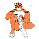  1:1 alien anthro ben_10 big_penis cartoon_network fangs feet felid fur genitals green_eyes hi_res humanoid insaneeighteen male mammal masturbation orange_body orange_fur pantherine penis rath_(ben_10) simple_background sketchy solo striped_body striped_fur stripes tiger 