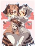  2girls bird_tail bird_wings blonde_hair brown_hair buttons coat commentary_request cowboy_shot eurasian_eagle_owl_(kemono_friends) eyebrows_visible_through_hair fur_collar fur_trim gloves grey_hair hair_between_eyes head_wings highres hug kemono_friends kolshica long_sleeves multicolored_hair multiple_girls northern_white-faced_owl_(kemono_friends) orange_eyes owl_ears pantyhose short_hair white_gloves white_hair white_legwear wings winter_clothes yellow_eyes yellow_gloves 