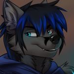  1:1 2020 black_body black_fur black_nose blue_eyes blue_hair canid canine digital_media_(artwork) fur grey_body grey_fur hair headshot_portrait icon koul mammal portrait solo 