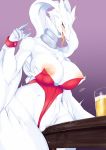  anthro big_breasts blush bodily_fluids breasts clothing female genital_fluids genitals hi_res legendary_pok&eacute;mon masturbation navel nintendo nipples pok&eacute;mon pok&eacute;mon_(species) pussy pussy_juice reshiram skulkers solo tongue tongue_out video_games 