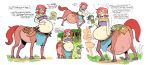  2018 belly big_belly breasts centaur clothing dialogue dr--worm english_text equid equid_taur female female_focus forest green_clothing group hair hi_res humanoid humanoid_pointy_ears male mammal mammal_taur midriff mostly_nude overweight red_hair simple_background speech_bubble taur text tree vore white_background 