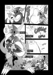  ! after_vore anthro armor belly big_belly bodily_fluids claws comic death digimon digimon_(species) drooling english_text flamedramon grass hair hi_res horn looking_down lying male markings monochrome oral_vore reptile saliva scalie sleeping soft_vore sound_effects speech_bubble standing swallowing text toe_claws varu_(artist) vore 