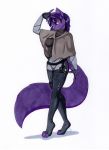  2020 4_fingers 4_toes anthro canid canine clothed clothing female fingers fox hair hi_res mammal purple_hair simple_background solo standing tierafoxglove toes traditional_media_(artwork) white_background yellow_eyes 