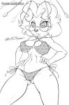  anthro big_breasts bikini breasts camel_toe canid canine canis clothing disney domestic_dog eyewear female glasses goof_troop hand_on_hip hypnosis mammal mature_female mind_control monochrome ms._pennypacker nipple_outline scificat solo swimwear 