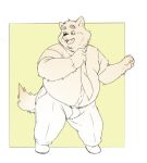  2020 anthro belly bottomwear bulge canid canine canis clothing domestic_dog humanoid_hands inunoshippo kemono male mammal necktie overweight overweight_male pants shirt simple_background solo topwear 