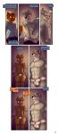  absurd_res alphonse_(james_howard) anthro canid canine canis clothed clothing comic dialogue domestic_cat duo english_text felid feline felis hi_res james_howard male male/male mammal partially_clothed richard_(james_howard) text wolf 