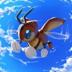  blue_eyes blue_sky cloud cloudy_sky commentary creature day english_commentary flying full_body gen_2_pokemon ledian no_humans pinkgermy pokemon pokemon_(creature) sky 