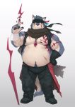  2020 anthro belly bottomwear canid canine canis clothing cute_fangs eyewear glasses hi_res humanoid_hands kemono male mammal moobs overweight overweight_male pants rpbbw scar simple_background solo white_background wolf 