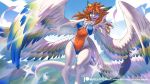  16:9 2020 5_fingers alanscampos anthro bikini blue_eyes breasts claws clothing digital_media_(artwork) feathered_wings feathers female fingers flammie hair hi_res loose_feather mana_(series) patreon red_hair solo square_enix swimwear text url video_games widescreen wings 