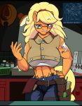  anthro applejack_(mlp) black_bars devil_may_cry_5 droll3 equid equine eyewear female friendship_is_magic glasses hi_res horse letterbox mammal my_little_pony nico_(devil_may_cry) pony solo tool_belt tools workshop 