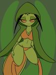  acolyte_aria_(bug_fables) antennae_(anatomy) anthro arthropod blush breasts bug_fables female hi_res insect larrykitty looking_at_viewer mantis non-mammal_breasts plant solo video_games 