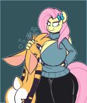  0r0 0r0ch1 anthro anthrofied big_breasts breasts butt clothing equid equine eyeshadow female fluttershy_(mlp) friendship_is_magic girly head_between_breasts horse lagomorph larger_female leporid makeup male male/female mammal my_little_pony pony rabbit size_difference smaller_male sweater topwear turtleneck_sweater 