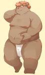  2020 absurd_res anthro asian_clothing belly blush bodily_fluids brown_body brown_fur clothing east_asian_clothing fundoshi fur hanji1st hi_res humanoid_hands japanese_clothing kemono male mammal moobs navel nipples overweight overweight_male simple_background sweat underwear 
