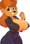  2020 anthro big_breasts black_eyes black_nose breasts brown_hair clothed clothing disney eyelashes female hair hi_res long_hair mammal nitro rebecca_cunningham simple_background solo talespin ursid white_background 