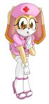  2010 anthro breasts clothing cream_the_rabbit female footwear hi_res high_heels lagomorph legwear leporid looking_at_viewer mammal nurse pyruvate rabbit shoes simple_background solo sonic_the_hedgehog_(series) thigh_highs white_background 