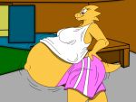  4:3 alphys anthro belly big_belly bigbellybirdy bottomwear breasts buckteeth butt clothing eyewear female glasses hyper hyper_belly hyper_pregnancy looking_at_self looking_down motion_lines navel non-mammal_breasts outie_navel pregnant reptile scales scalie shirt shorts side_view solo tank_top teeth thick_tail topwear undertale video_games yellow_body yellow_scales 