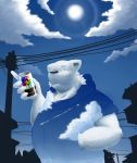  2011 anthro belly city clothing fur hoodie humanoid_hands kemono male mammal outside overweight overweight_male solo sun topwear tor@ ursid white_body white_fur 