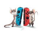  2020 absurd_res anthro brown_body brown_fur controller duo featureless_crotch fur game_controller grey_body grey_fur hi_res joycon_controller looking_at_viewer mammal mouse murid murine nintendo nintendo_controller nintendo_switch notched_ear nude pointedfox pose rodent signature simple_background smile standing video_games whiskers white_background 