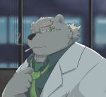  2020 anthro clothing eyewear fur glasses hon55728 humanoid_hands kemono leib_(tas) male mammal necktie overweight overweight_male polar_bear shirt smoking solo tokyo_afterschool_summoners topwear ursid ursine video_games white_body white_fur 