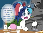  4:3 anthro ask_bottom_armor beverage blush bow duo english_text equid equine food friendship_is_magic hi_res horn jewelry larger_male lefthighkick male mammal muscular muscular_male my_little_pony shining_armor_(mlp) sitting size_difference text unicorn zebra 