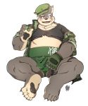  2020 anthro belly blush bulge canid canine canis clothing cosplay domestic_dog hat headgear headwear humanoid_hands kemono m_ikky male mammal moritaka overweight overweight_male scar shirt simple_background solo sumo tokyo_afterschool_summoners topwear video_games white_background 