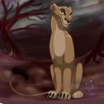  1:1 better_version_at_source claws felid female feral hi_res lion mammal neylatl pantherine red_eyes sharp_claws sitting smile solo tail_tuft tuft zira 