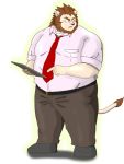  2013 3:4 anthro bottomwear clothing felid humanoid_hands kemono lion male mammal necktie overweight overweight_male pantherine pants shirt simple_background solo topwear white_background yanaka 