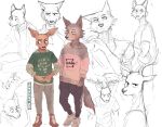  ... 2020 anthro antlers beastars brown_body brown_fur canid canine canis cheek_tuft clothed clothing duo english_text facial_tuft fully_clothed fur grey_body grey_fur hands_in_pockets hoookerii horn legoshi_(beastars) louis_(beastars) mammal pockets standing text tuft wolf young 